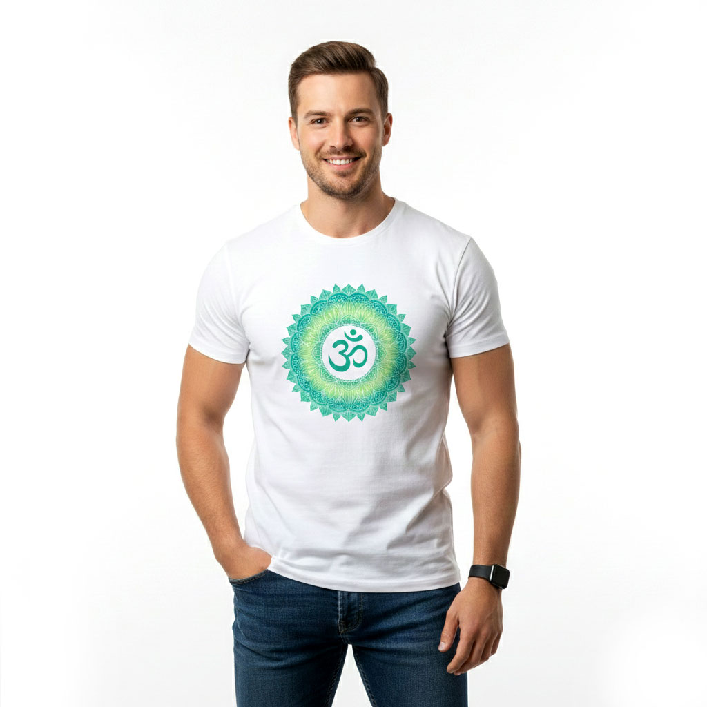 Om Mandala Graphic White Cotton Spiritual Tee-Shirt for Men