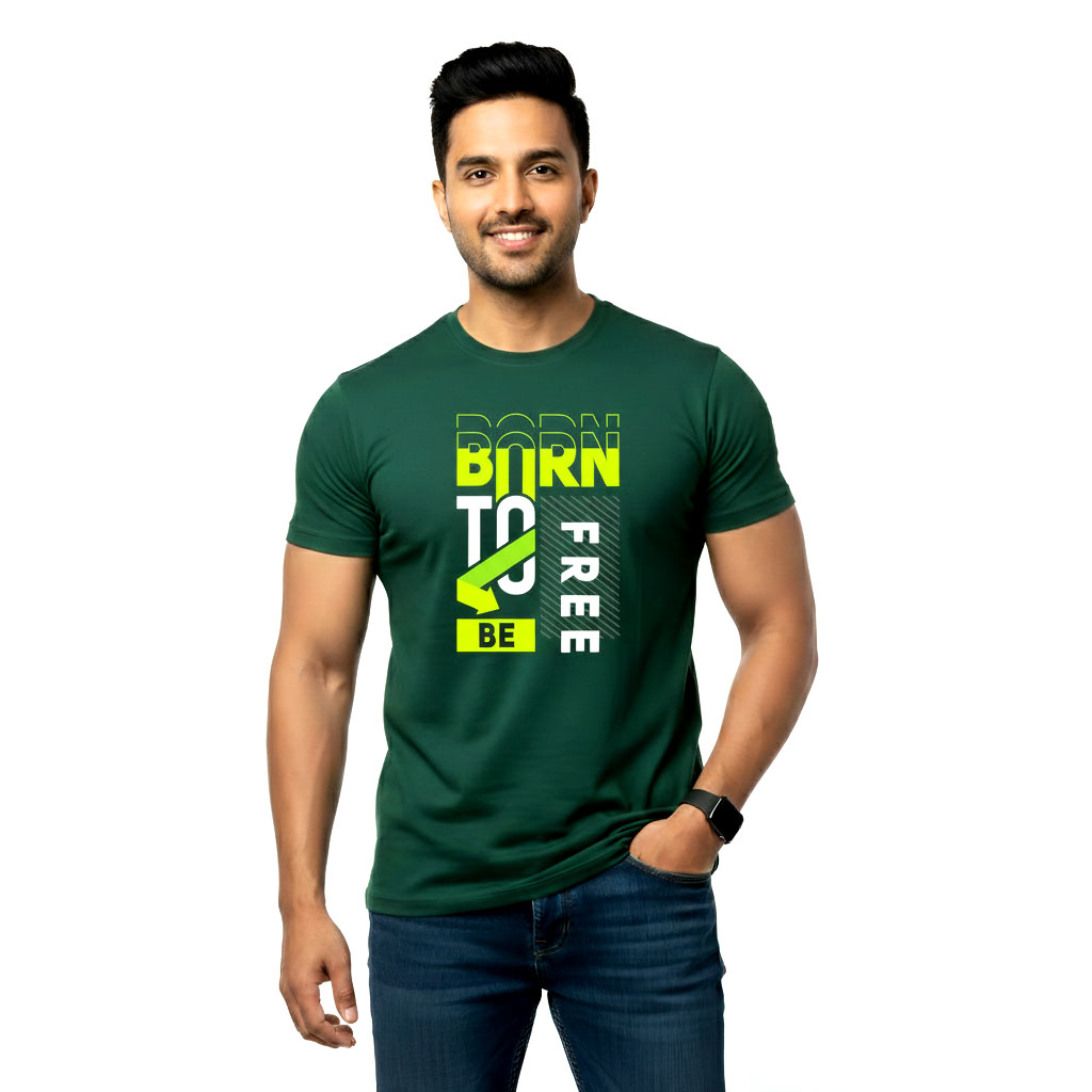 Born To Be Free – Premium Bottle Green Graphic T-Shirt for Men