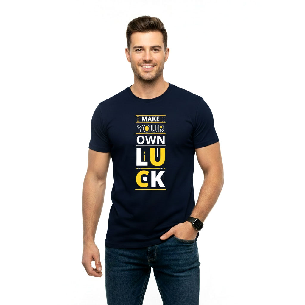 Make Your Own Luck – Premium Graphic Navy Blue T-Shirt for Men