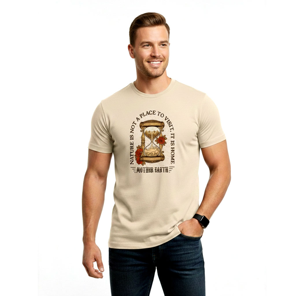 Mother Earth Is Home Graphic Beige Cotton Nature T-Shirt for Men
