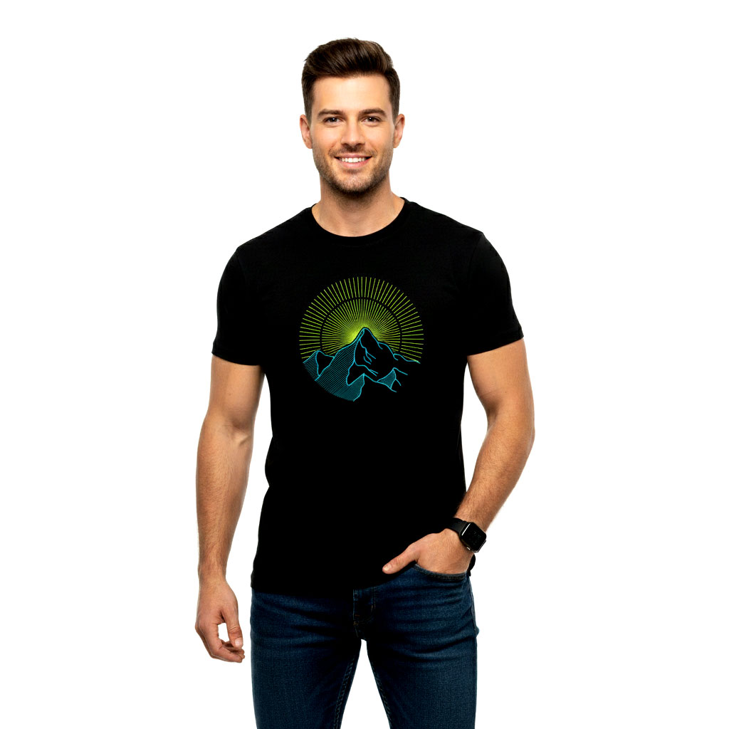Mountain Sunrise Graphic Black Cotton Nature T-Shirt for Men