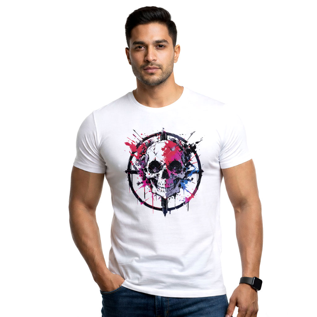 Never Stop Skull – Premium White Graphic T-Shirt for Men