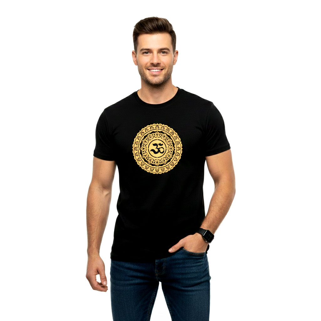 Men’s Om Mandala Graphic T-Shirt – Black Spiritual Yoga Cotton Tee