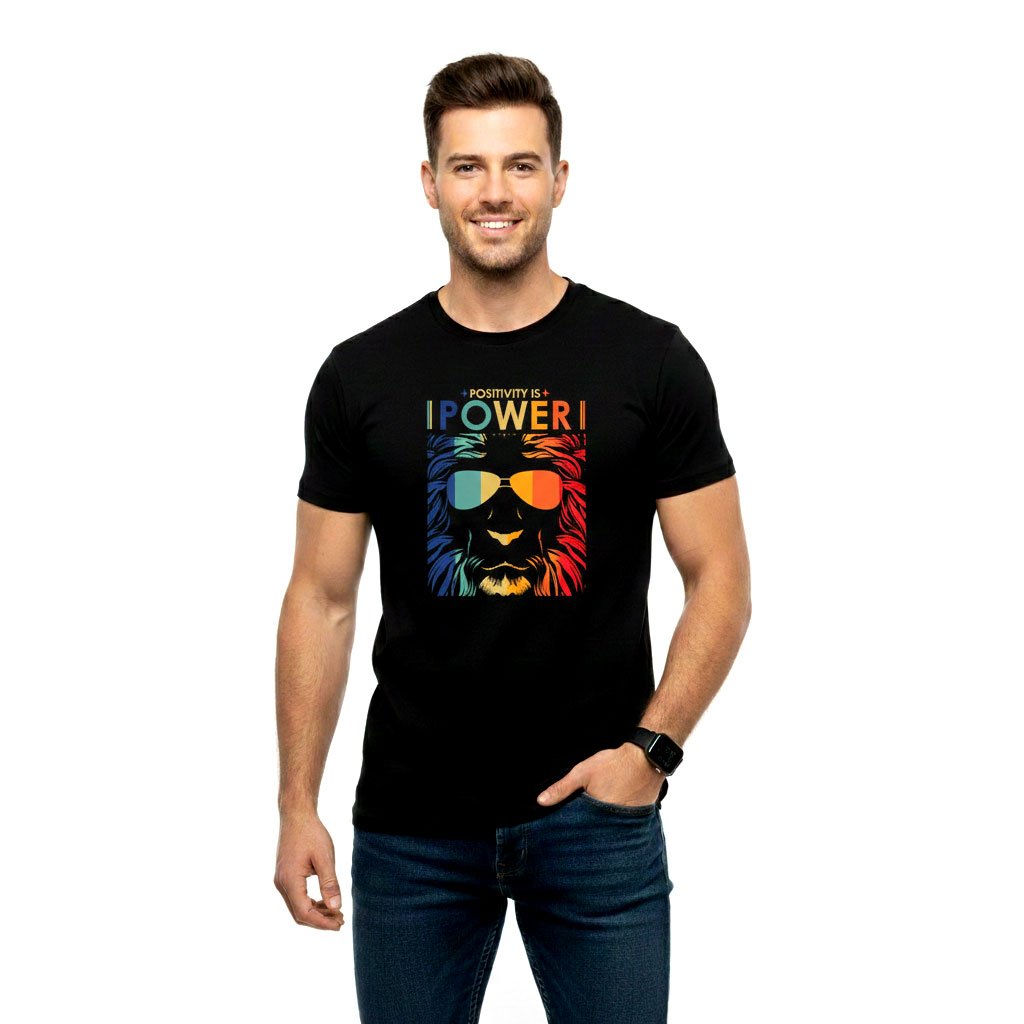 Positivity Is Power Lion Graphic Black T-Shirt for Men | Premium Cotton Statement Tee