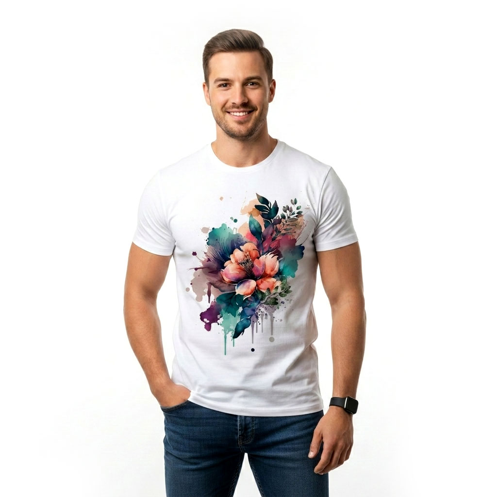 Watercolor Floral Splash Graphic T-Shirt – Modern Artistic Print Tee