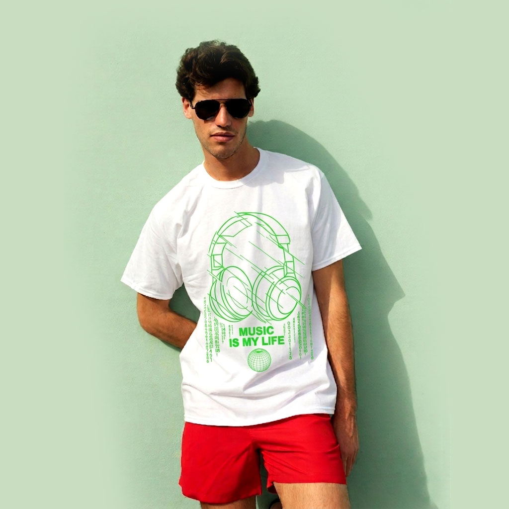 Oversized “Music Is My Life” Graphic T-Shirt – White Relaxed Fit Streetwear Tee