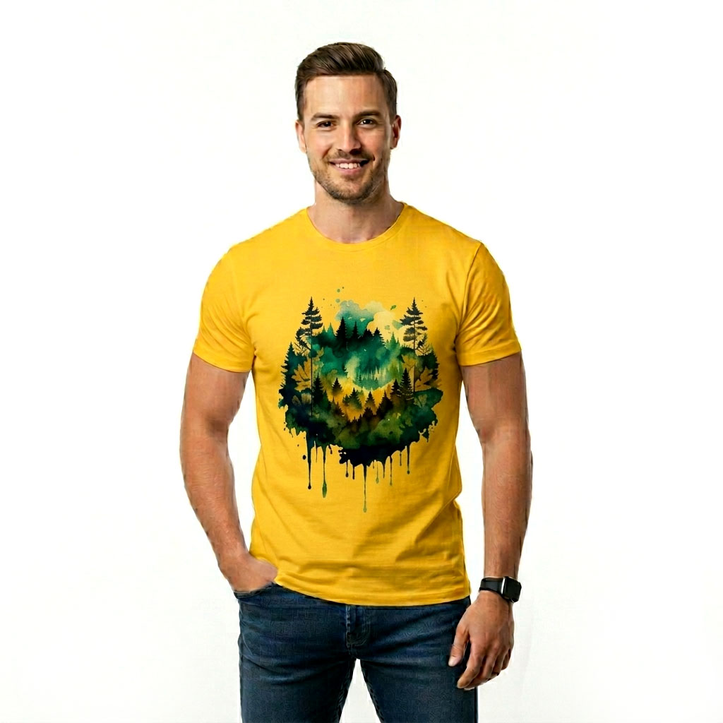 Nature-Inspired Forest Graphic T-Shirt – Artistic Watercolor Landscape Tee