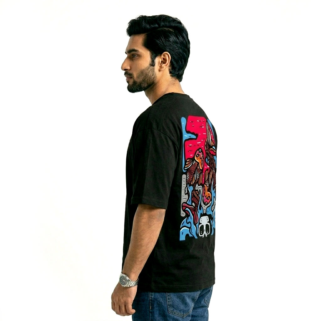 Men’s Oversized Black Graphic Printed T-Shirt