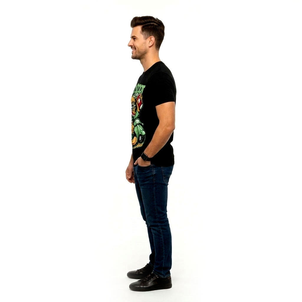 Men’s Black “Go Scoot” Cartoon Graphic T-Shirt – Funky Biker Streetwear Cotton Tee