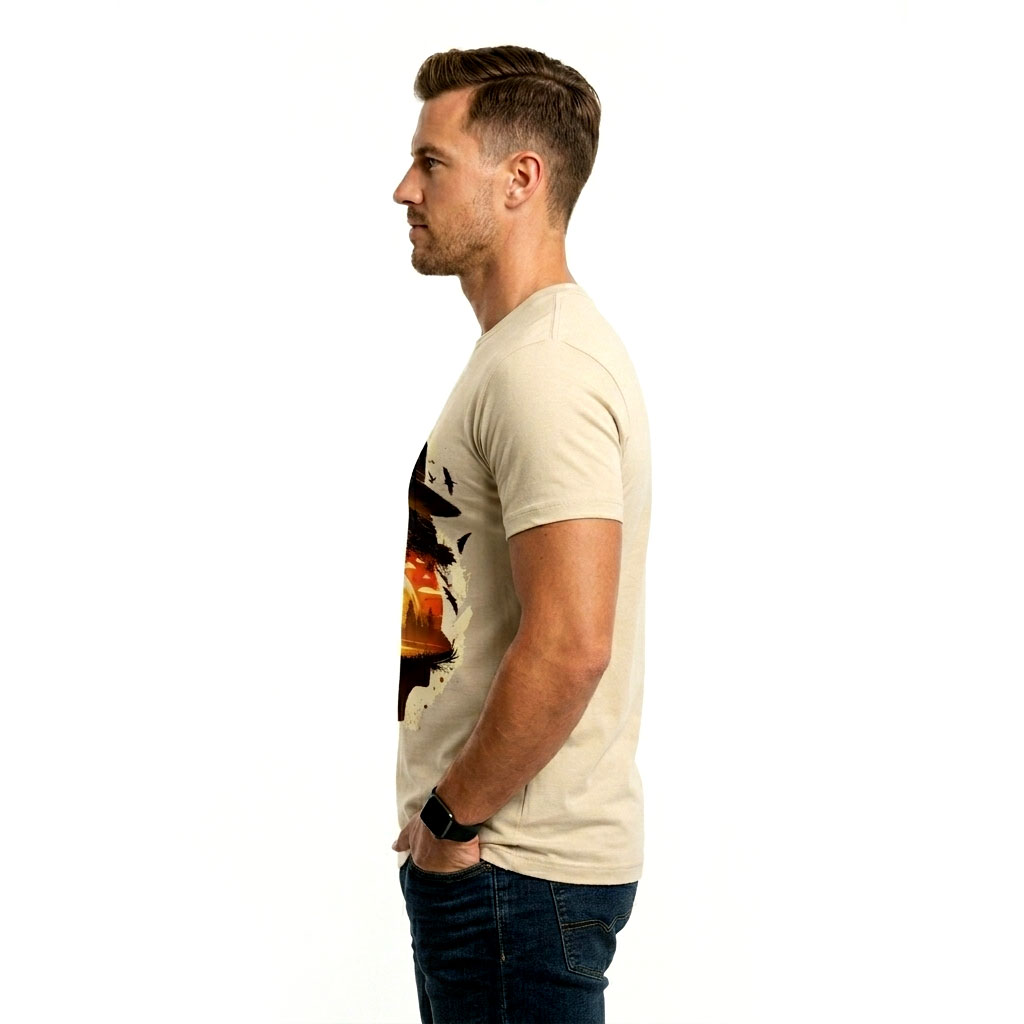 Sunset Silhouette Hat Graphic T-Shirt – Artistic Landscape Print Tee