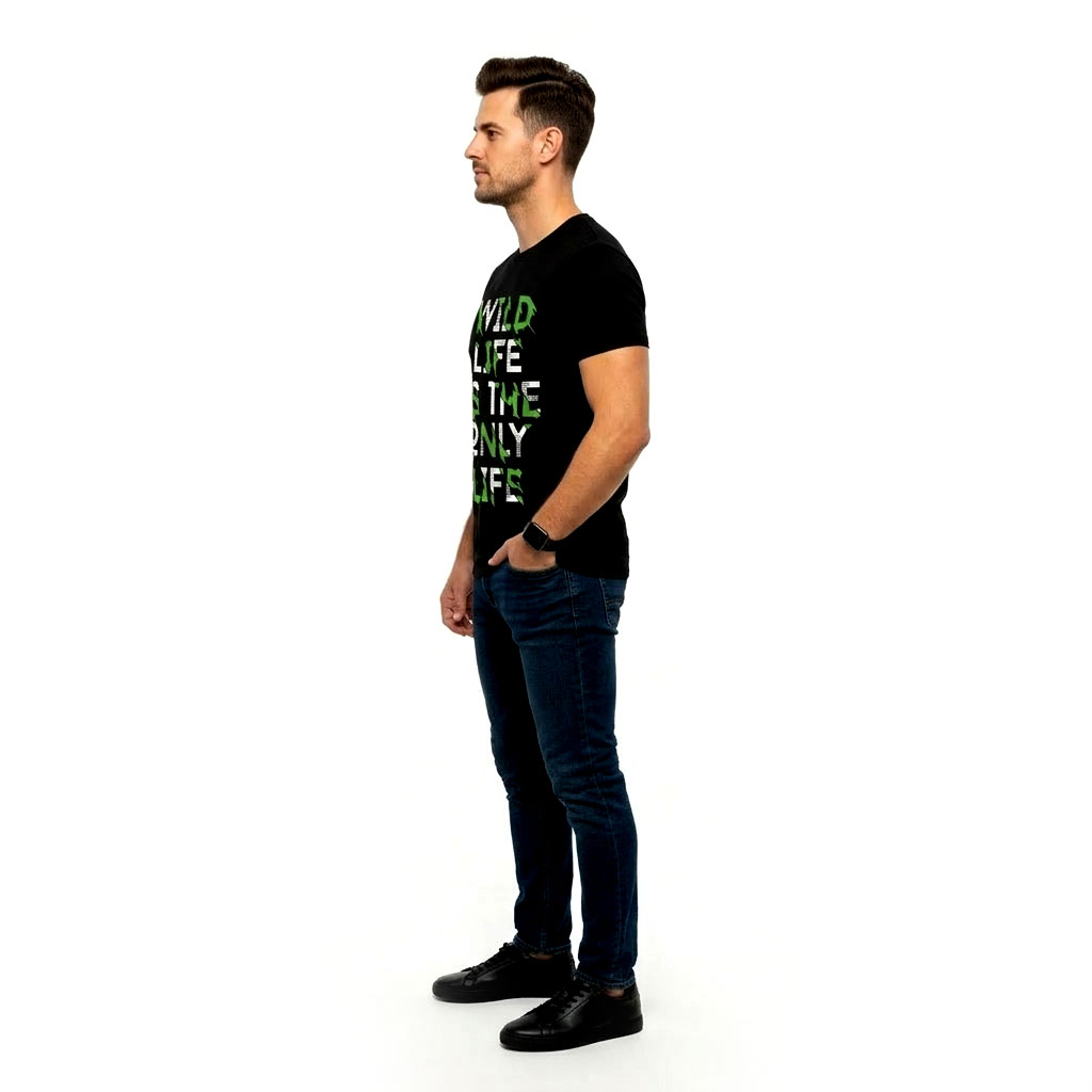 Wild Life Is The Only Life Printed Trendy Black T-Shirt for Men