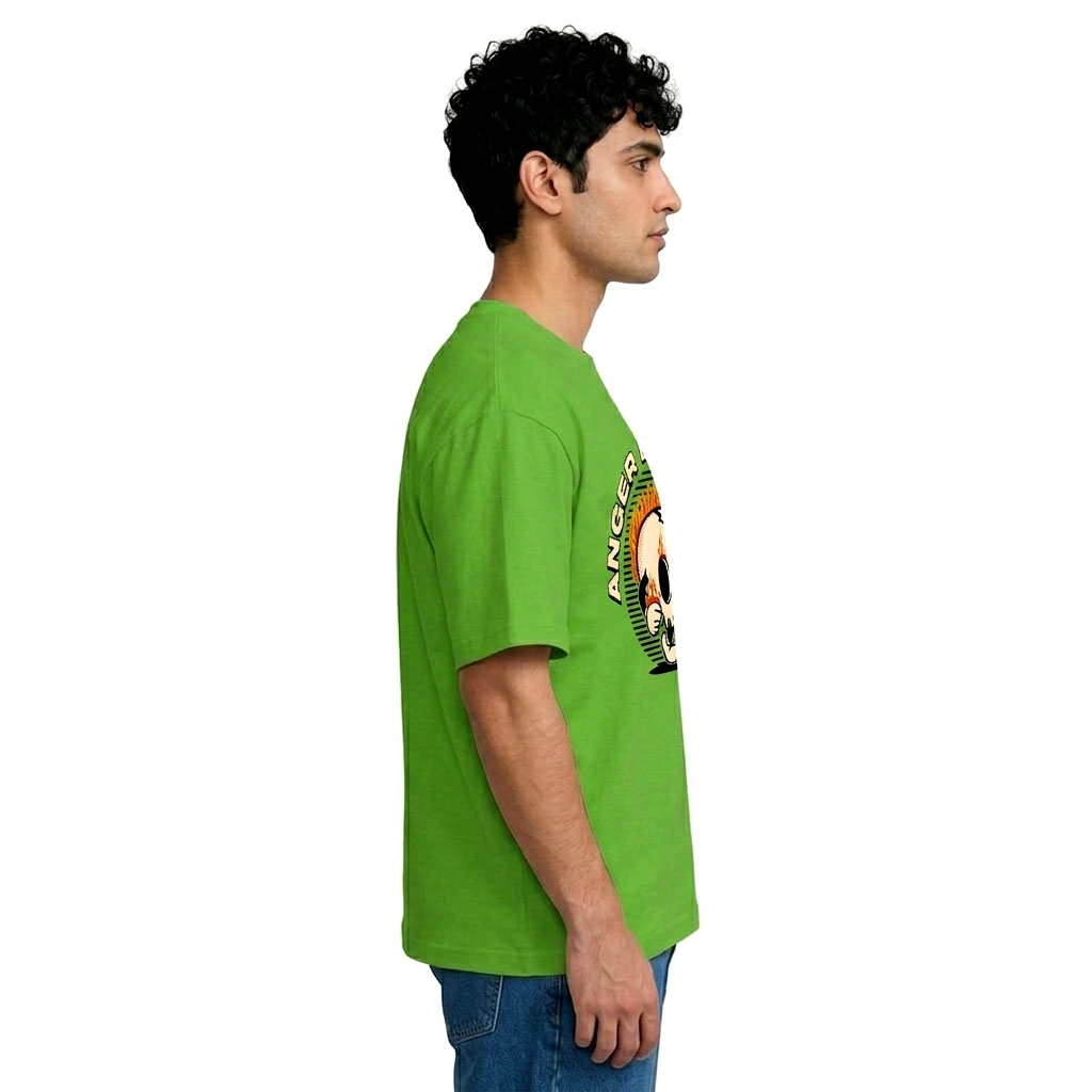 Anger Exploded Cool Skull Fire Graphic Oversized Fit T-Shirt for Men