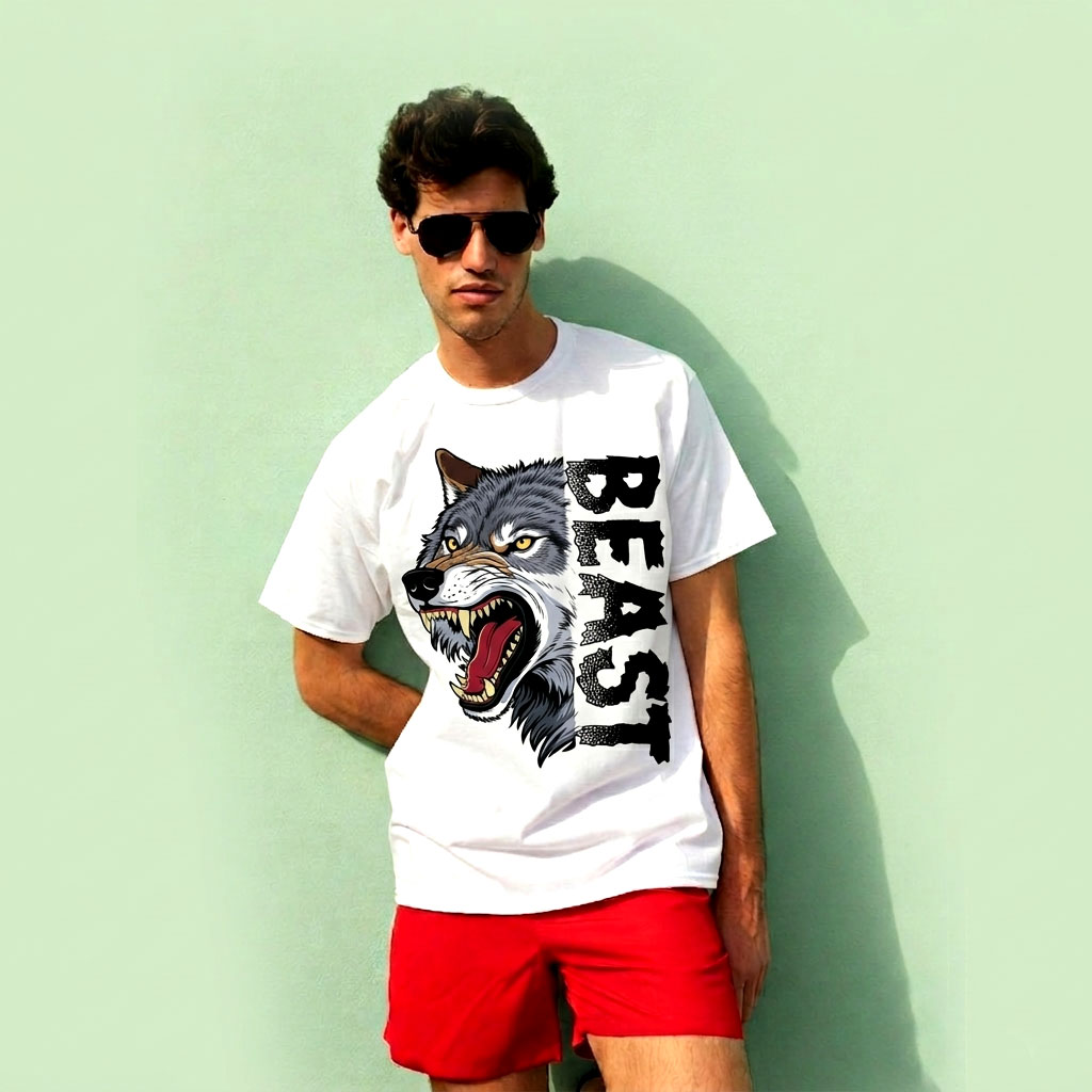 Beast Wolf Graphic T-Shirt – White