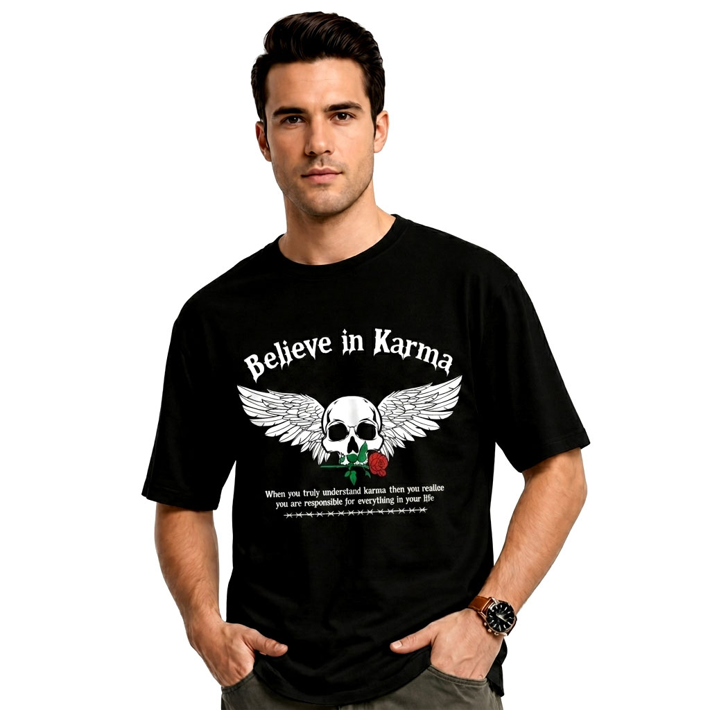 Believe in Karma Graphic Oversized T-Shirt for Men