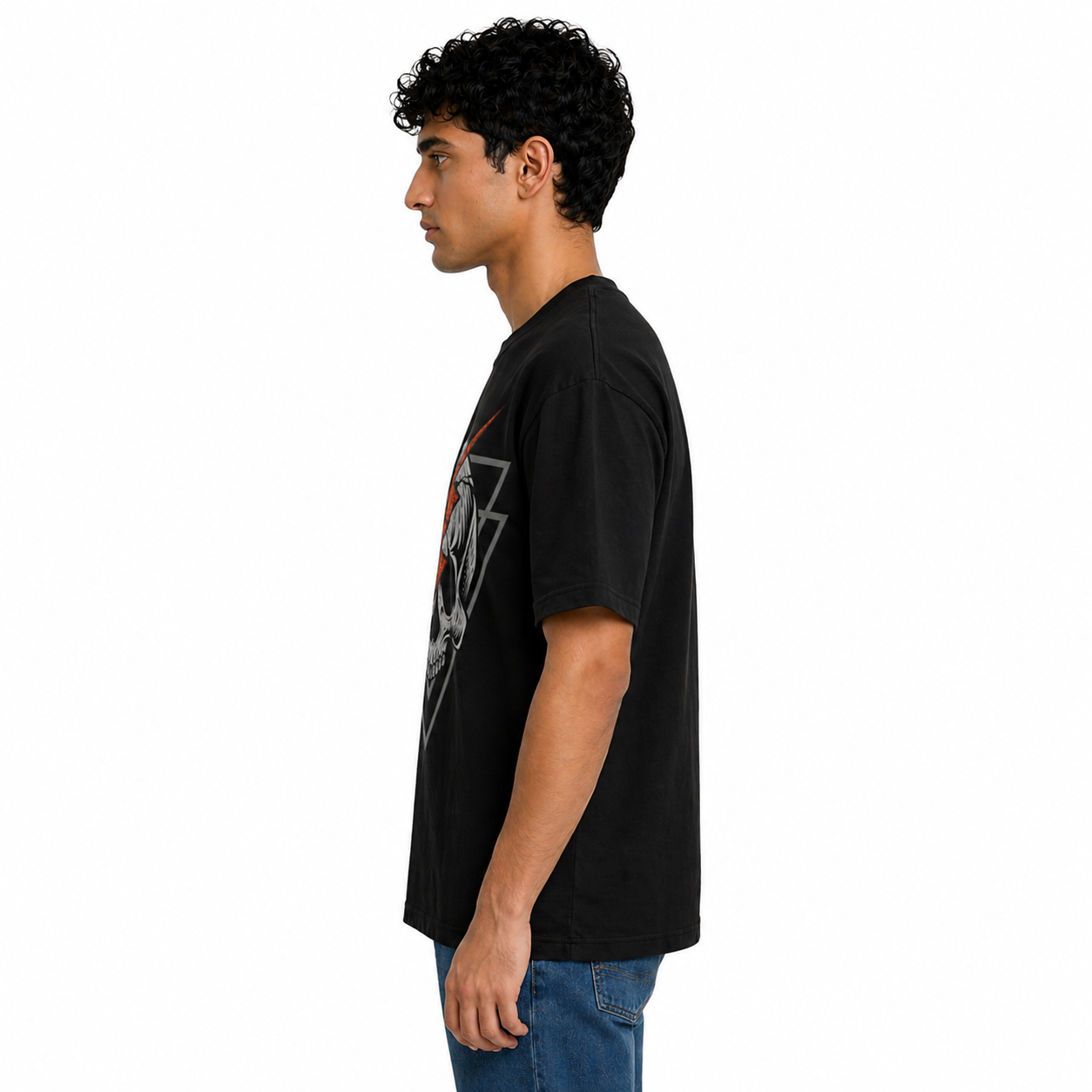 Men’s Black Skull Lightning Graphic T-Shirt – Premium Cotton Oversized Fit