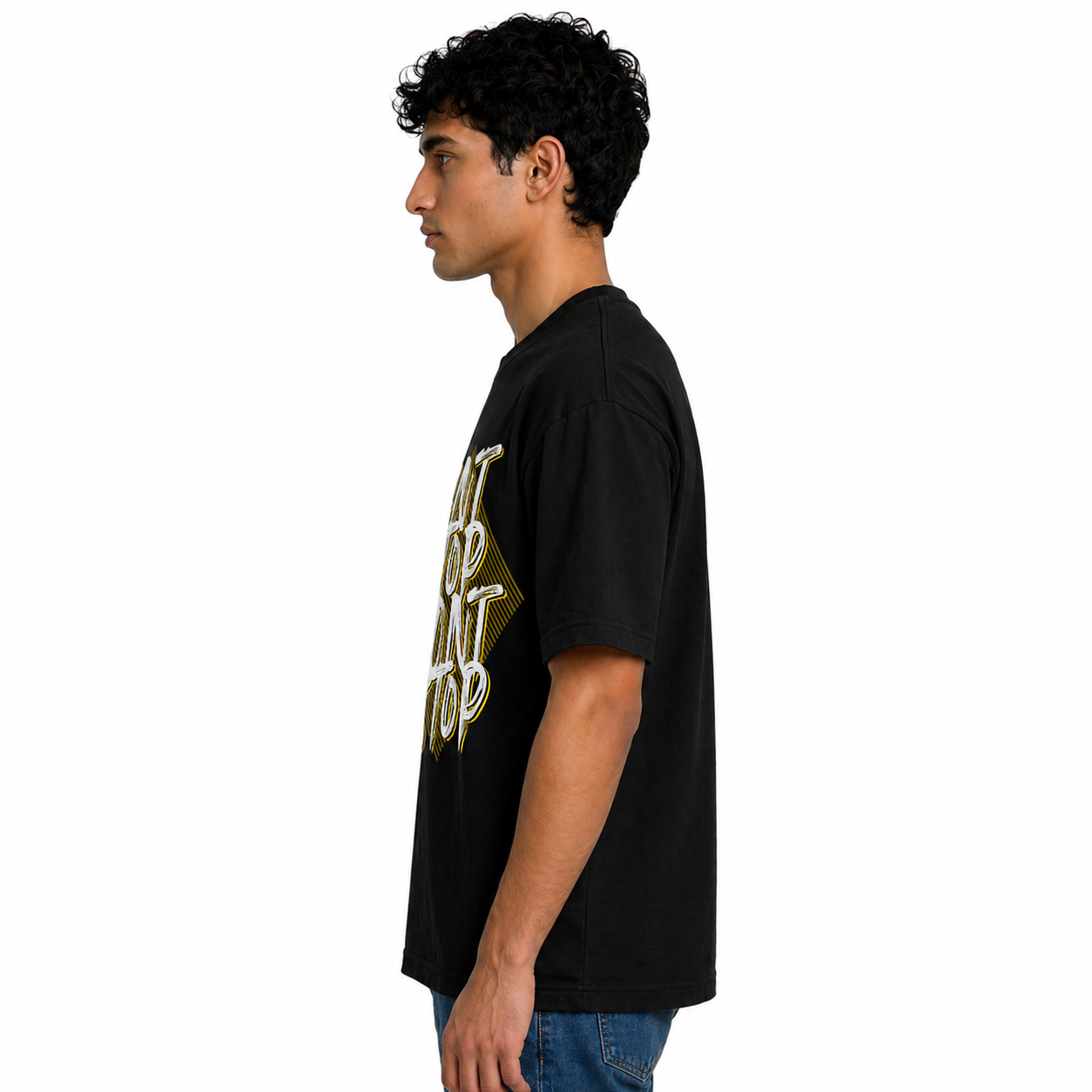 Men’s Black “Can’t Stop Won’t Stop” Graphic T-Shirt – Oversized Cotton Streetwear Tee