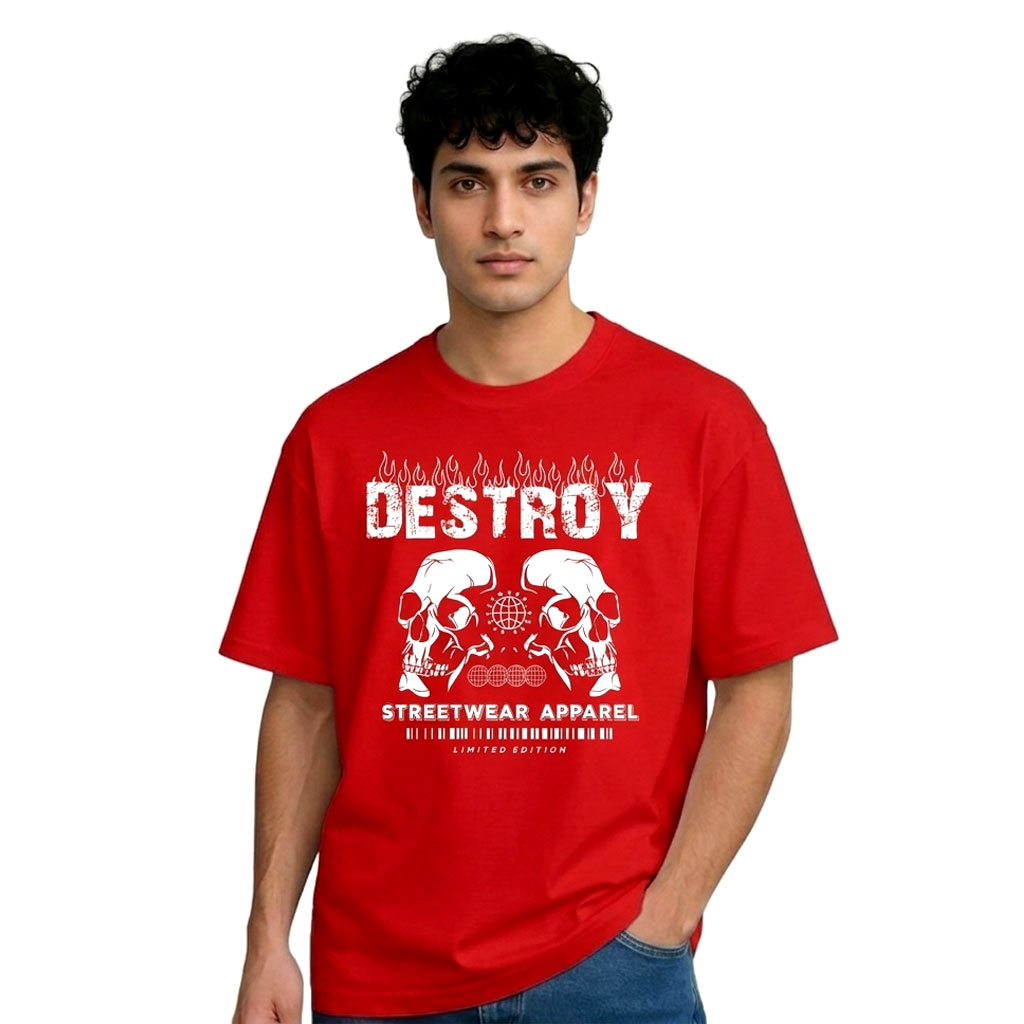 Destroy Skull Streetwear Graphic T-Shirt – Red