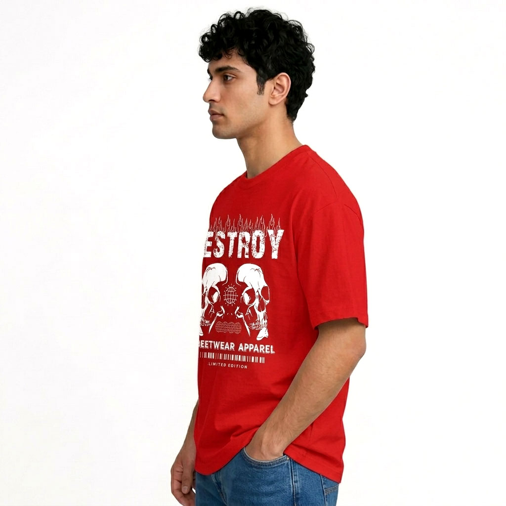 Destroy Skull Streetwear Graphic T-Shirt – Red