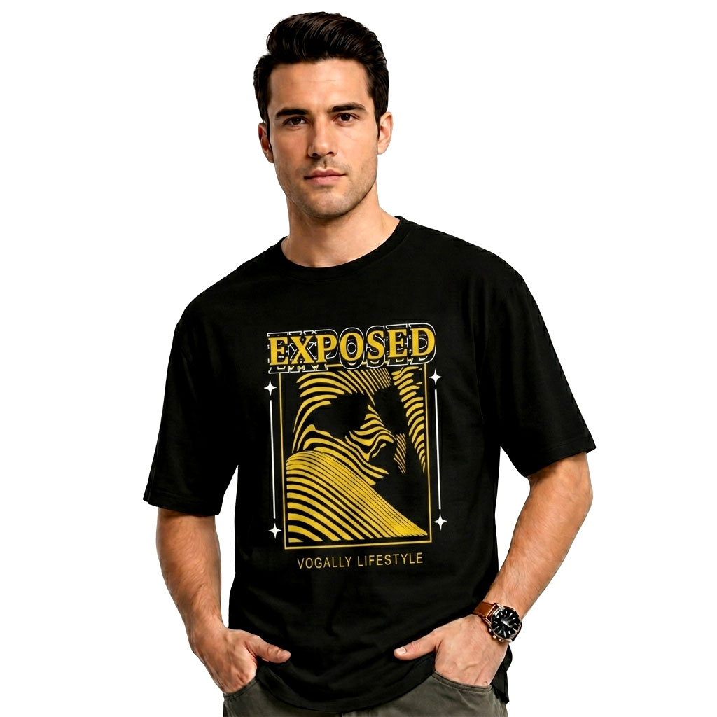 Golden Exposed Oversized Graphic T-Shirt for Men