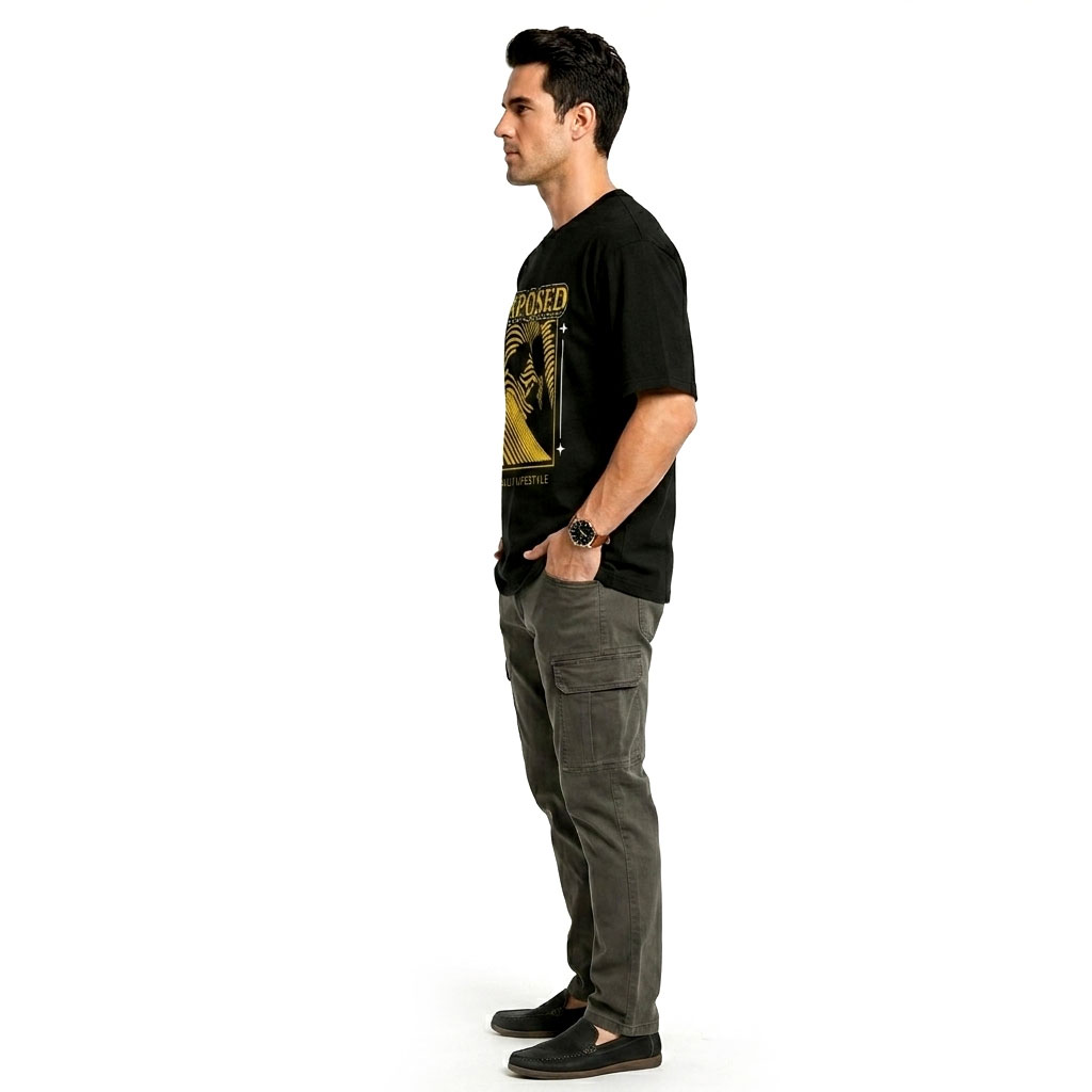 Golden Exposed Oversized Graphic T-Shirt for Men