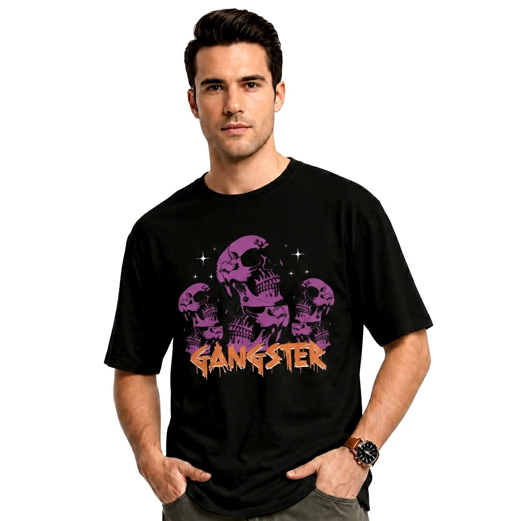 Gangster Vibe Oversized Skull Graphic T-Shirt for Men