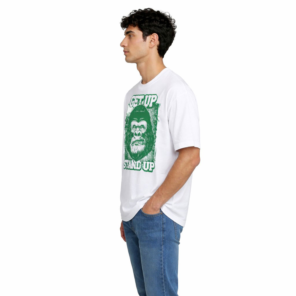 “Get Up Stand Up” Gorilla Graphic Men’s White T-Shirt