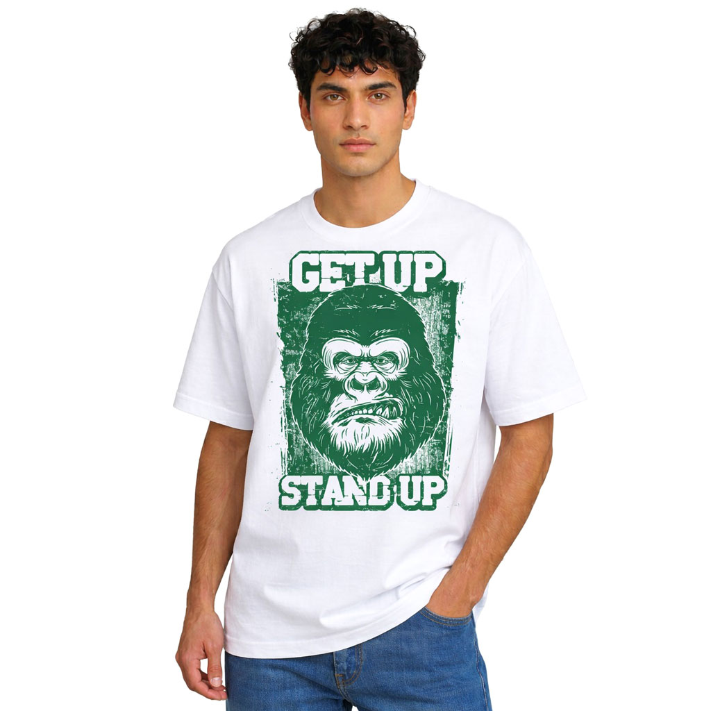 “Get Up Stand Up” Gorilla Graphic Men’s White T-Shirt
