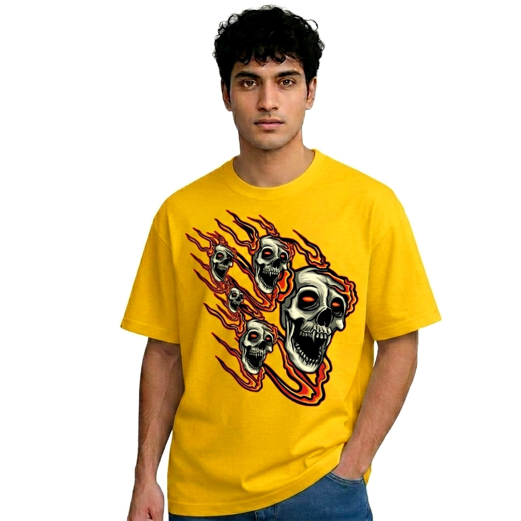 Inferno Skull Graphic T-Shirt – Bold Streetwear Yellow Tee