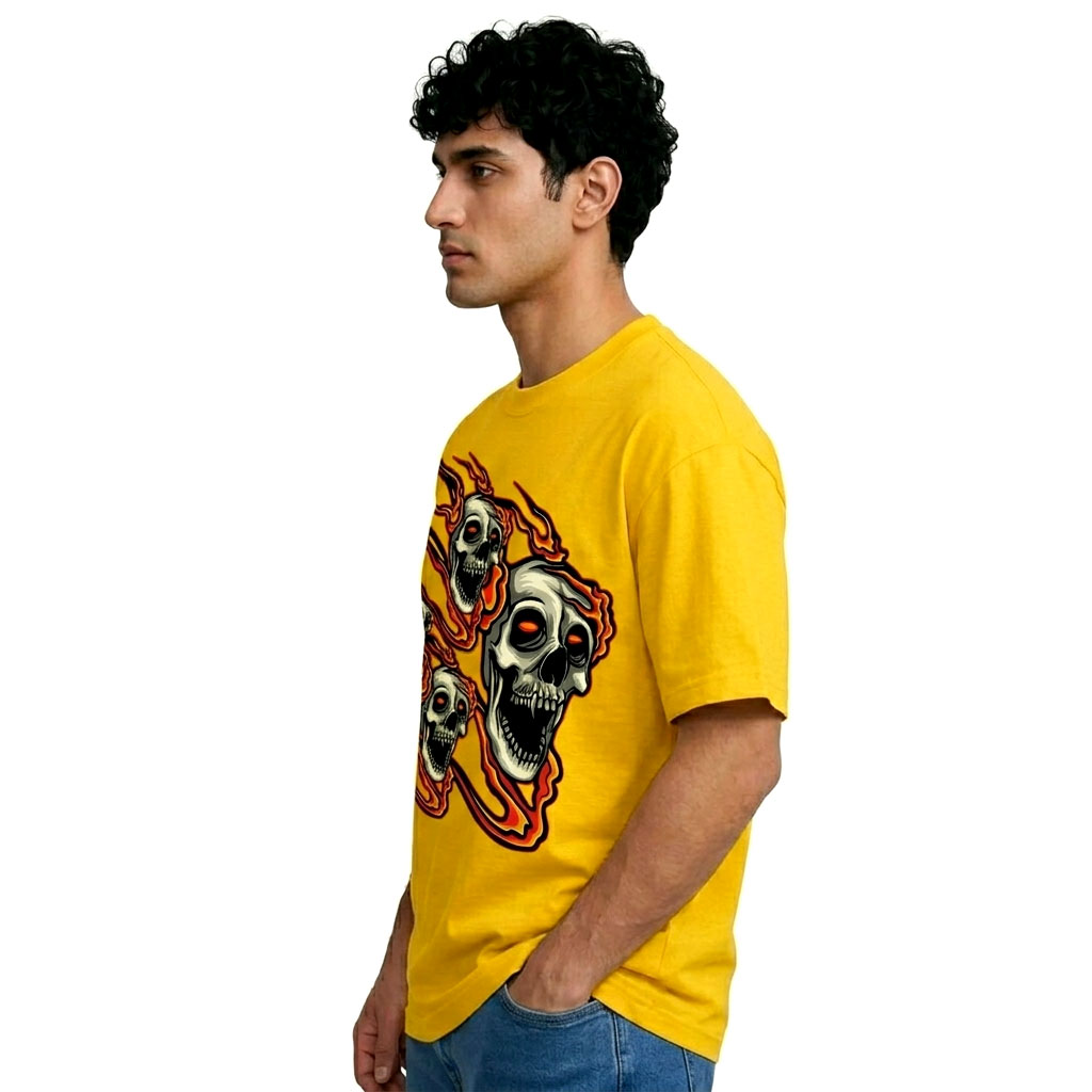 Inferno Skull Graphic T-Shirt – Bold Streetwear Yellow Tee