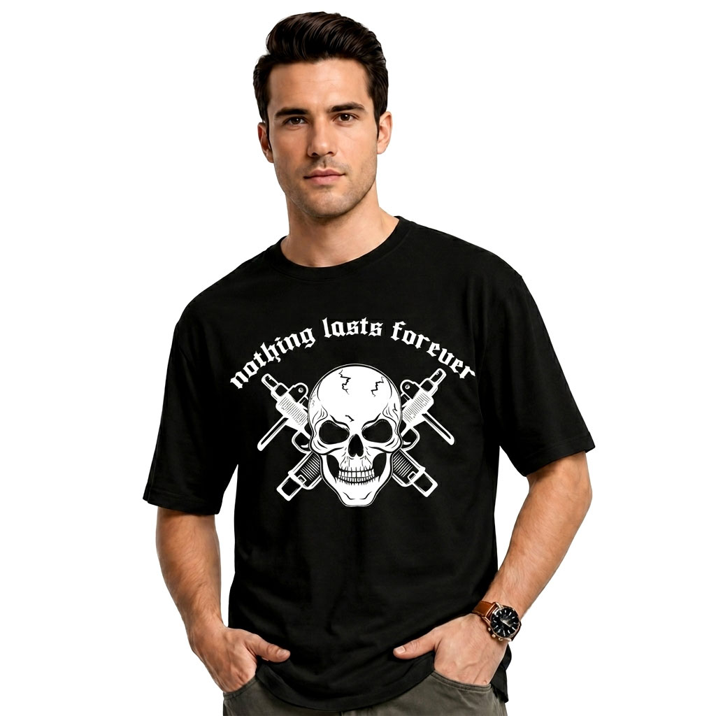 Nothing Lasts Forever Oversized Skull Graphic T-Shirt for Men