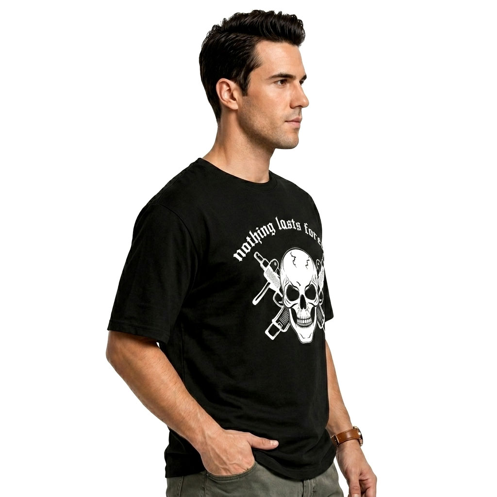 Nothing Lasts Forever Oversized Skull Graphic T-Shirt for Men