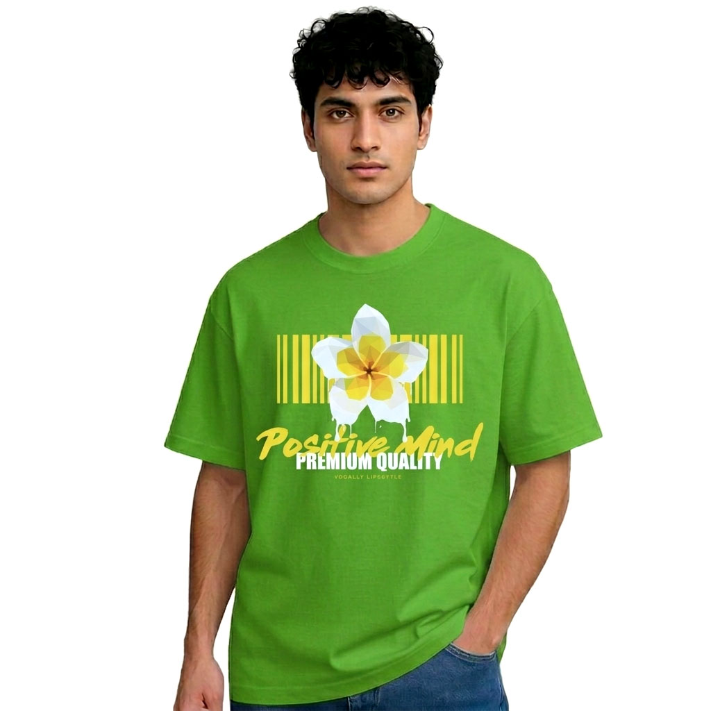 Positive Mind Floral Print Green T-Shirt for Men