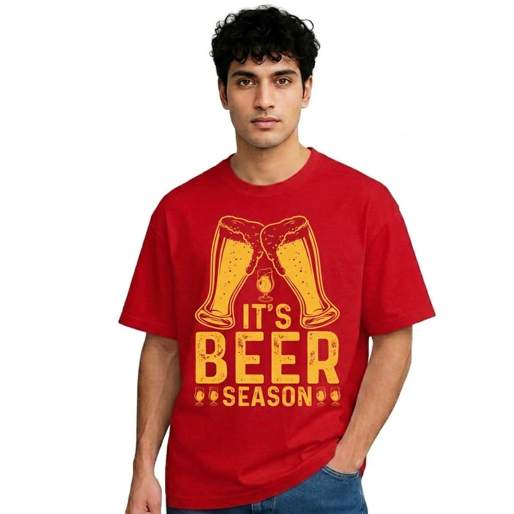 Men’s “It’s Beer Season” Printed T-Shirt – Casual Graphic Tee for Party & Summer Wear