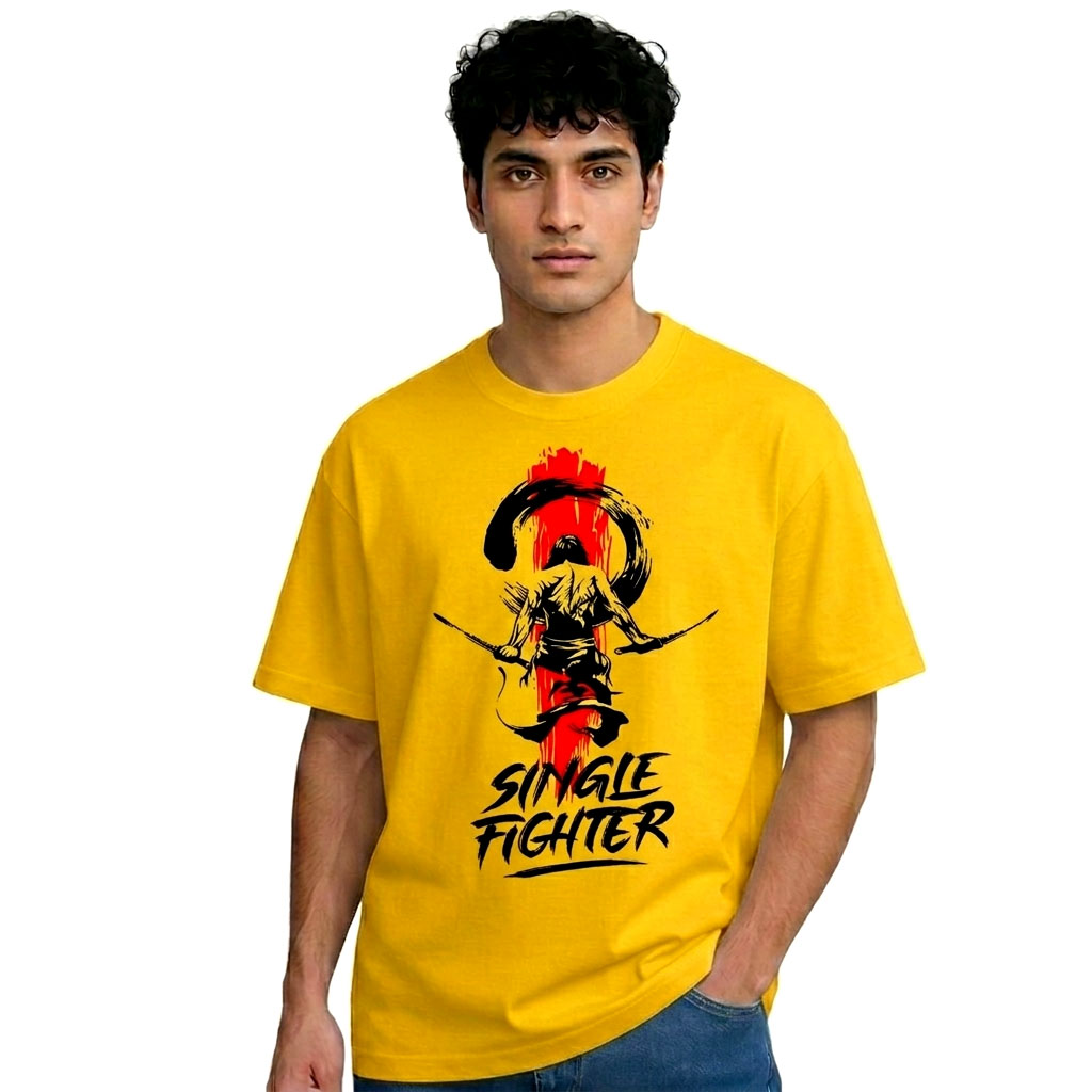 Single Fighter Graphic T-Shirt – Bold Streetwear Yellow Tee