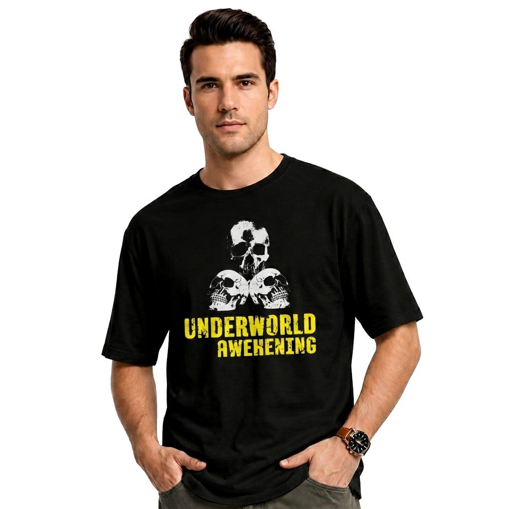 “Underworld Awakening” Skull Graphic Oversized T-Shirt – Black Streetwear Tee