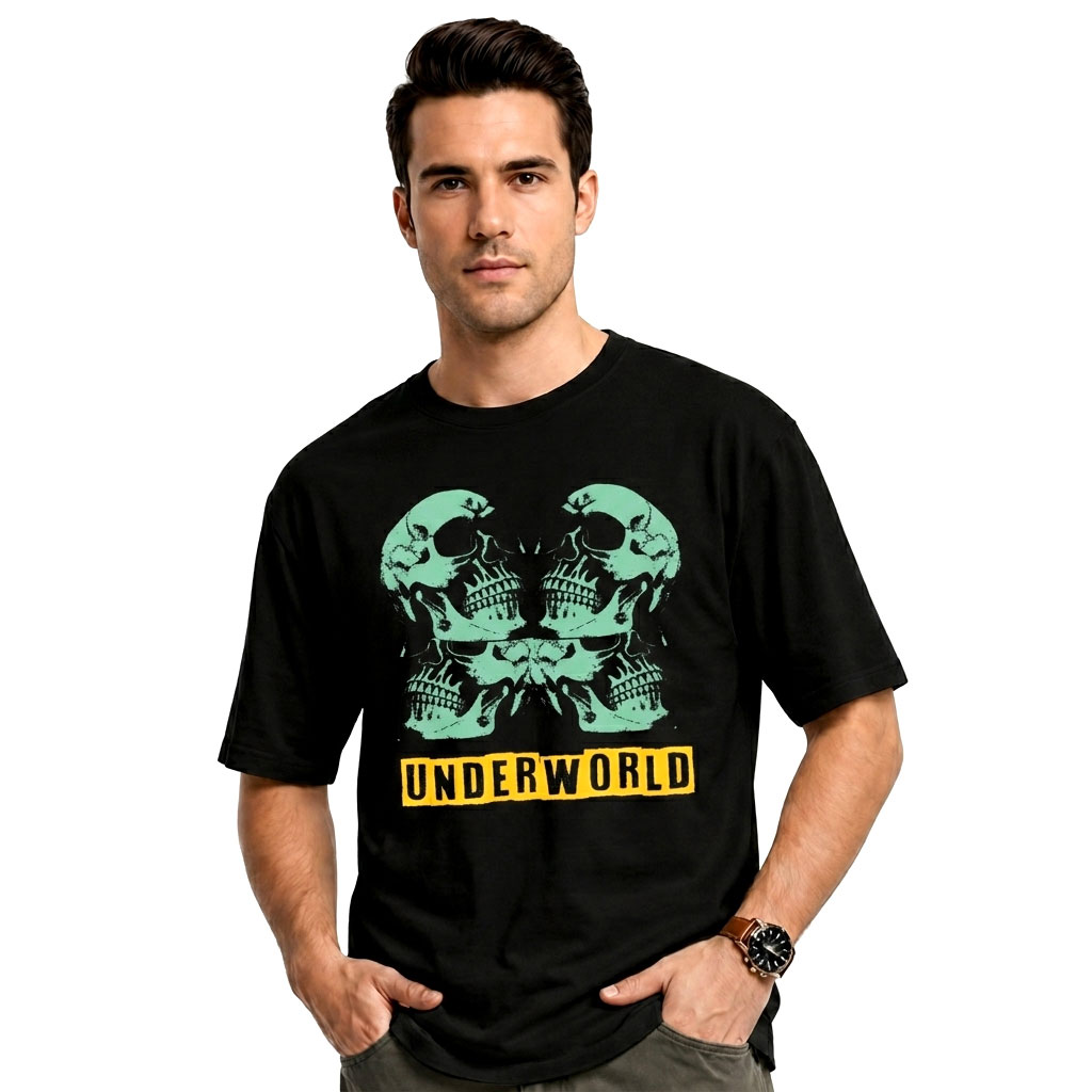 “Underworld” Dual Skull Graphic Oversized T-Shirt – Black Streetwear Tee