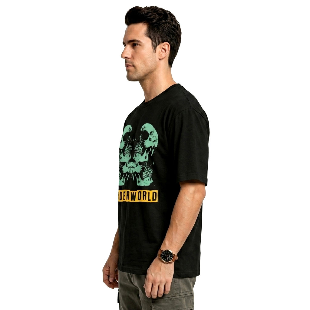“Underworld” Dual Skull Graphic Oversized T-Shirt – Black Streetwear Tee