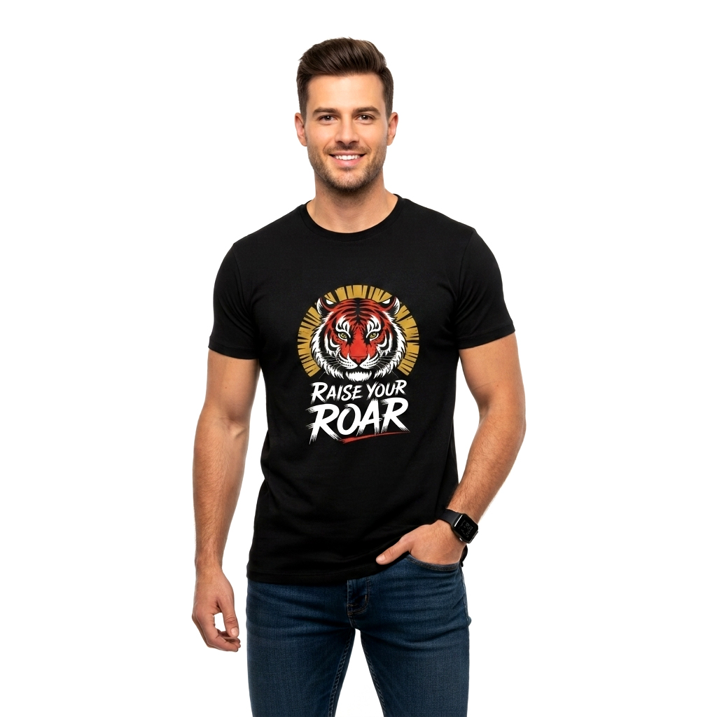 Raise Your Roar Tiger Printed Black T-Shirt for Men