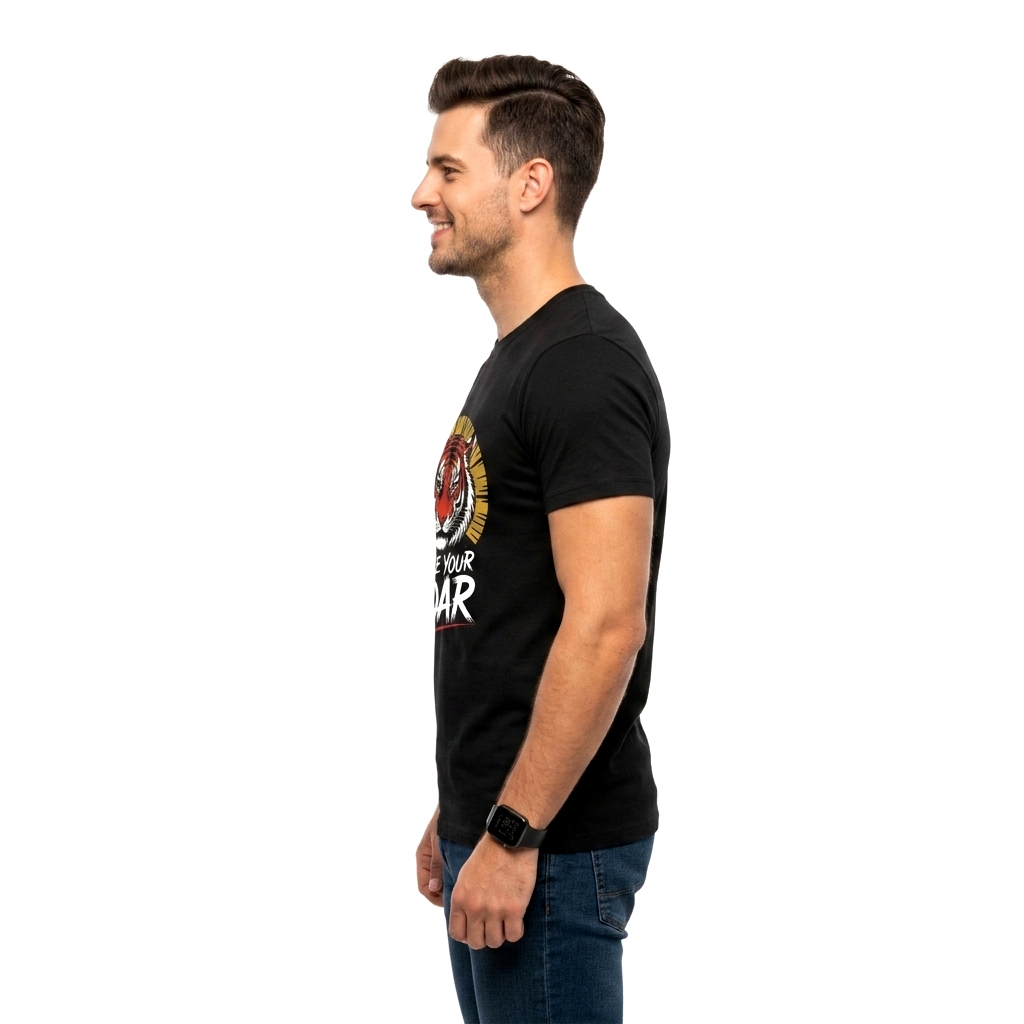 Raise Your Roar Tiger Printed Black T-Shirt for Men - Image 2